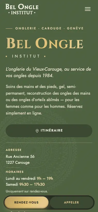 Version mobile du site Bel Ongle Institut