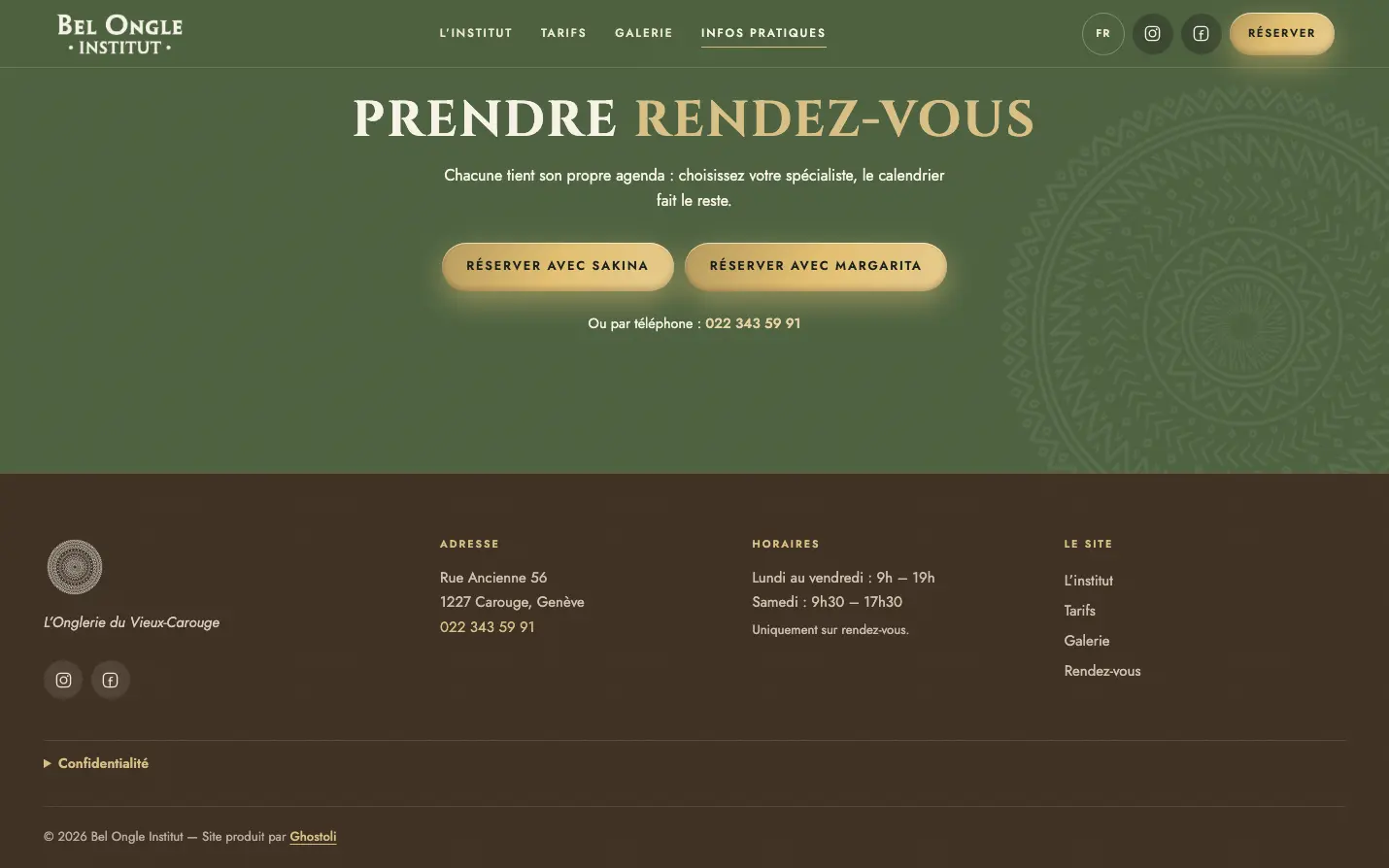 Section de contact et conclusion du site