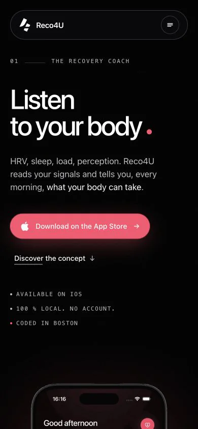 Version mobile de la landing page Reco4U