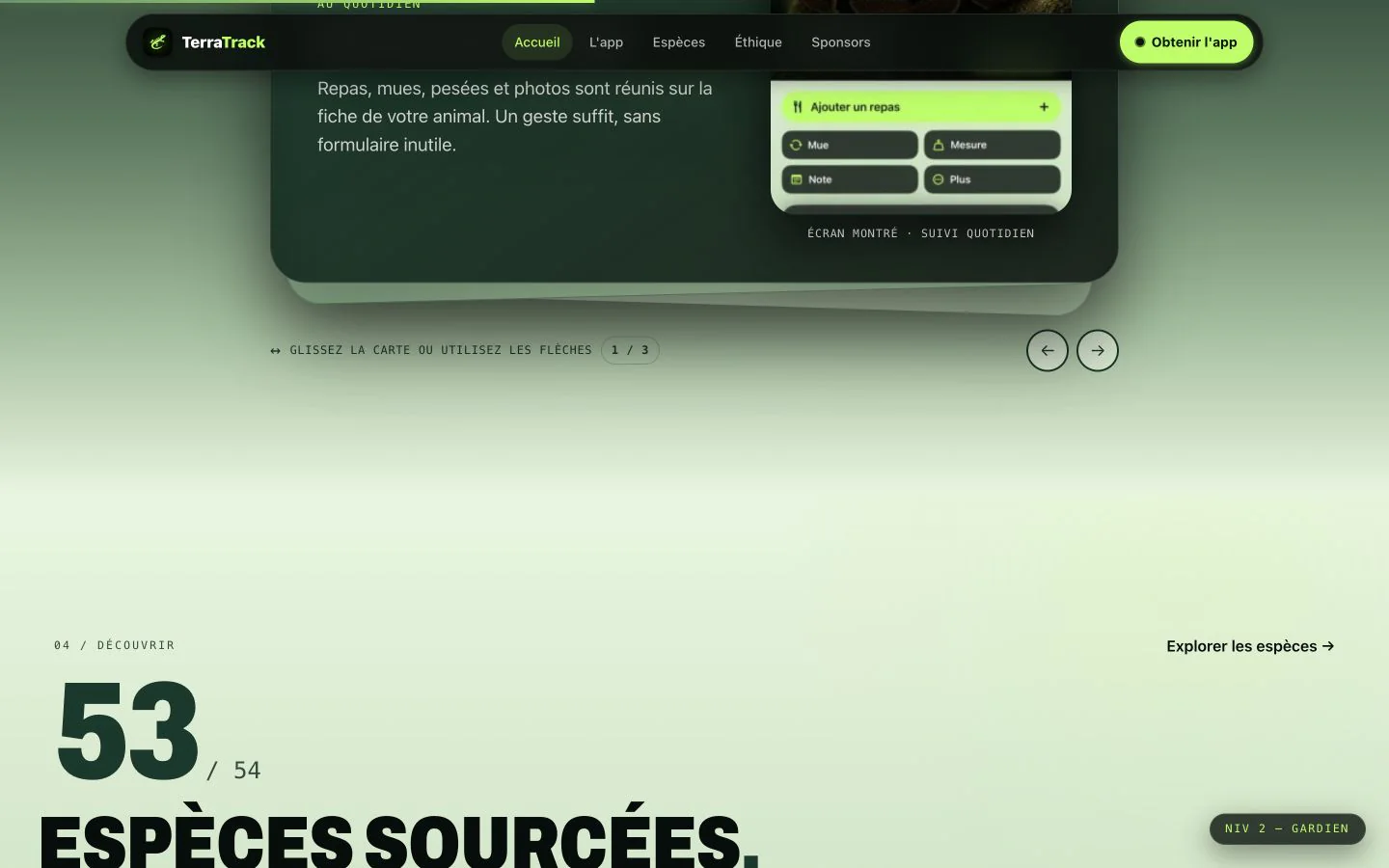 Fonctionnalités présentées sur le site